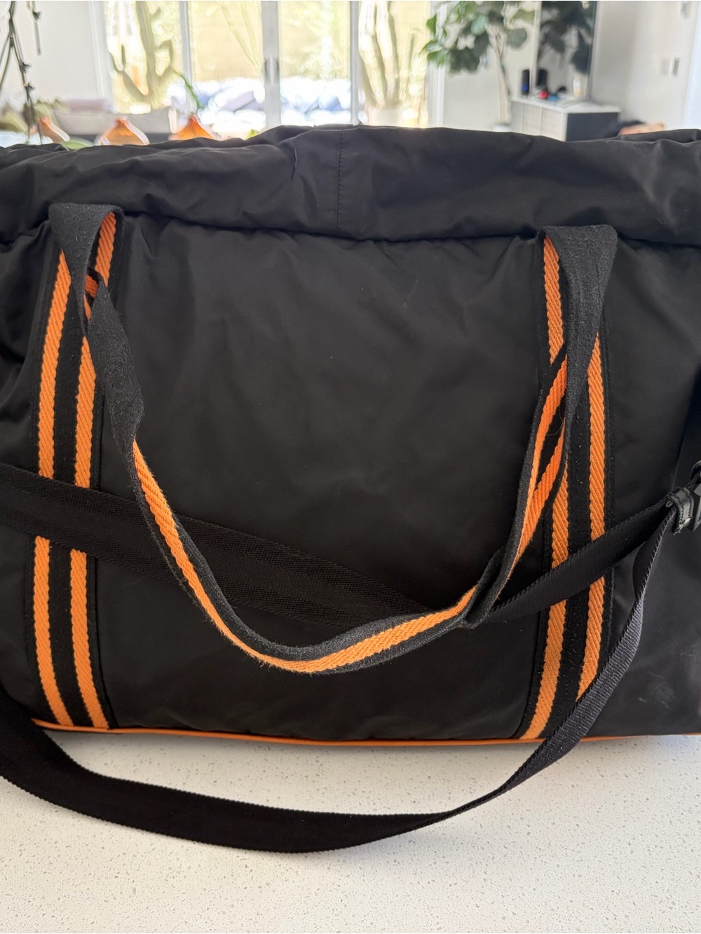 Gucci Black Canvas Duffel with Orange Trim and Striped Handles - Picture 3 of 12